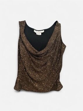 J.R. Nites Bronze Metallic Cowl Neck Tank Top Y2K
